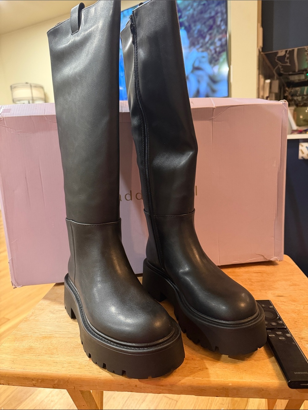 Madden Girl Black Platform Knee-High Boots. Size 5.5 (90).  NO LOW BALL OFFERS.